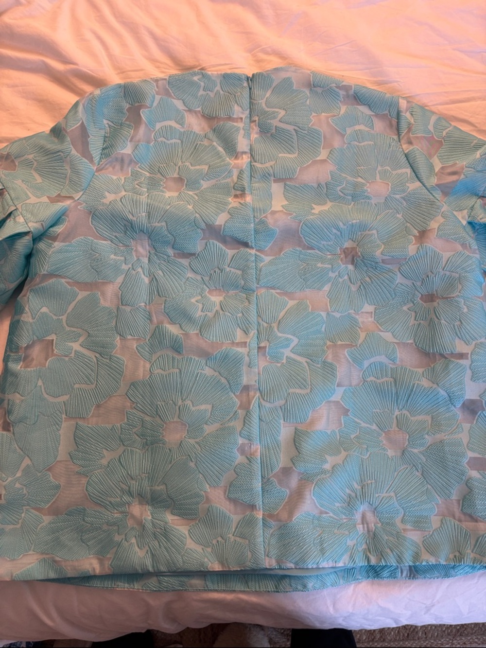 Tuckernuck Light Blue Floral Jacquard Puff Sleeve Blouse - Picture 4 of 9